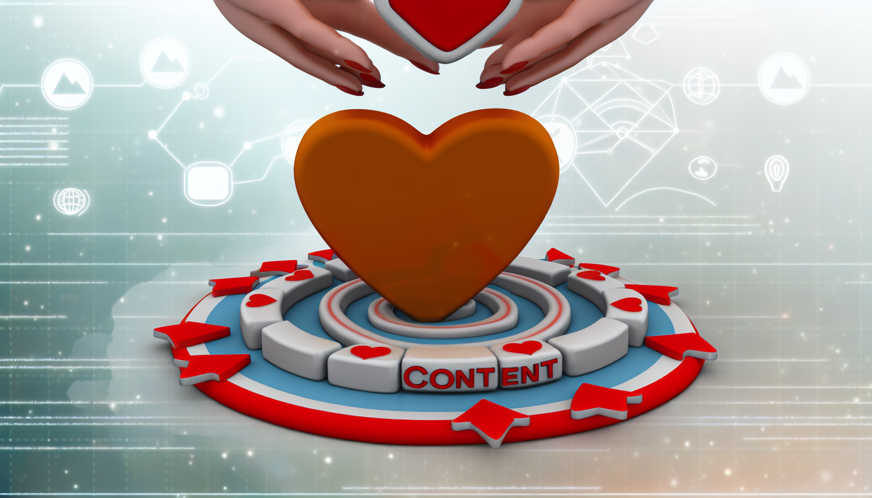 Eine symbolische Darstellung, die das Konzept zeigt, dass Inhalte das Herzstück des Affiliate-Marketings sind.